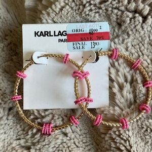 Karl Lagerfeld Gold-Tone Hoop Earrings with Pink Accent Rings.